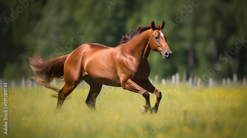 Majestic Quarter Horse Galloping in a Meadow