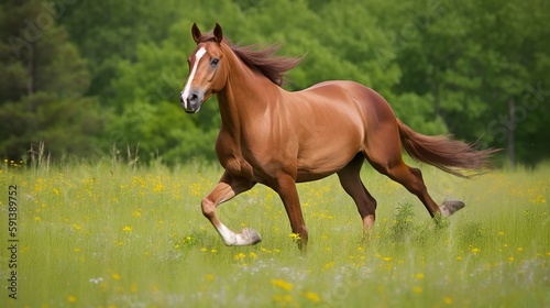 Majestic Quarter Horse Galloping in a Meadow photo