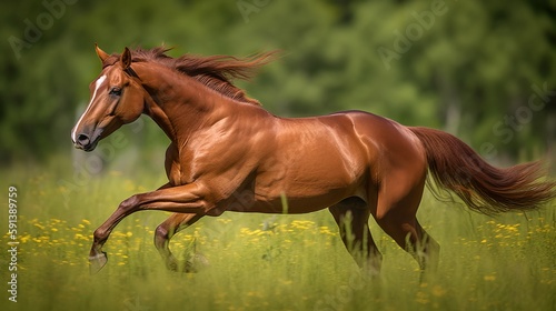 Majestic Quarter Horse Galloping in a Meadow photo