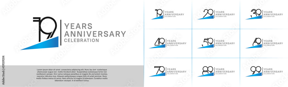 set of anniversary logotype black color with blue ribbon for special celebration event