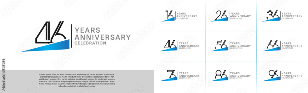 set of anniversary logotype black color with blue ribbon for special celebration event