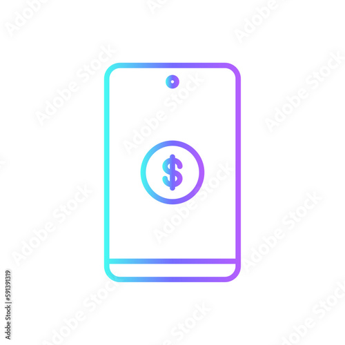 E-money finance icons with purple blue outline style. buy, sign, set, currency, coin, bill, shopping. Vector Illustration