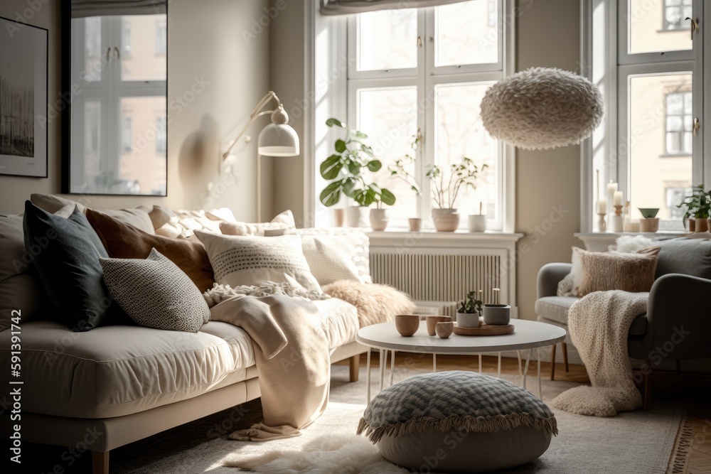 Obraz premium Modern home interior, living room Generative AI