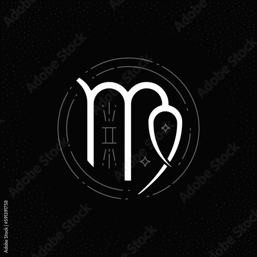 Virgo zodiac symbol minimal horoscope astrological line art vintage logo design vector illustration