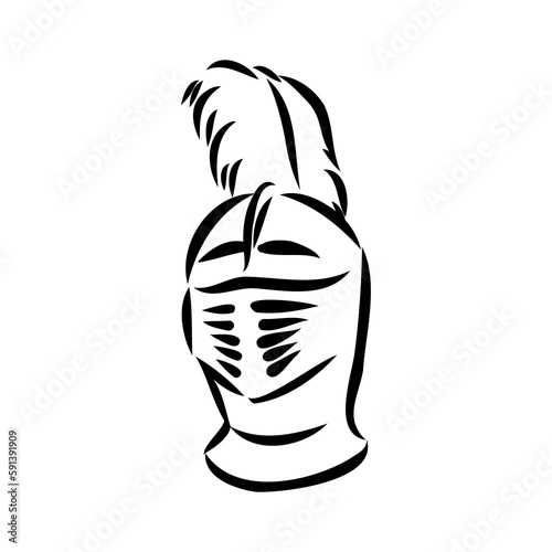 Knight armour engraving vector illustration. Scratch board style imitation. Black and white hand drawn image.