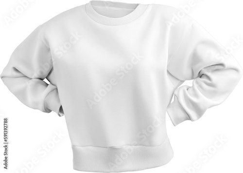 Mockup of a female white crop sweatshirt 3D rendering, png, front view
