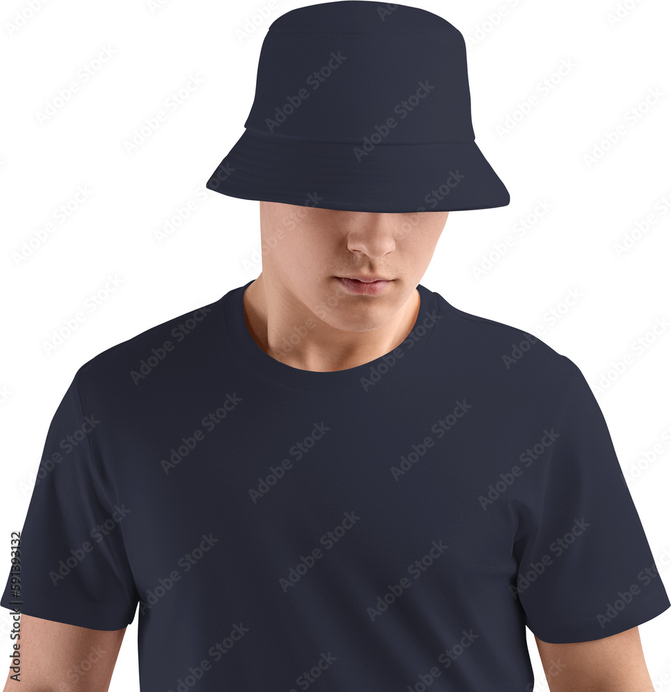 Mockup blue hat on guy, png, panama front view Mockup blue hat on guy, png, panama front view