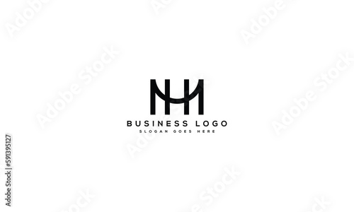 Modern initial letter MH, MH overlapping abstract design, monogram logo, black color on white background