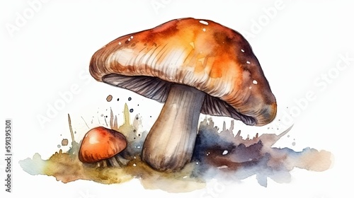 Colorful Watercolor Painting of a Mushroom for Your Art Prints Collection. AI Generated