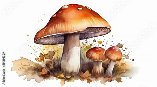 Natural Watercolor Illustration of a Mushroom for Your Herbal Medicine Book. AI Generated