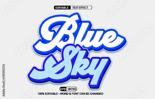 Blue sky 3d editable text effect vector template 