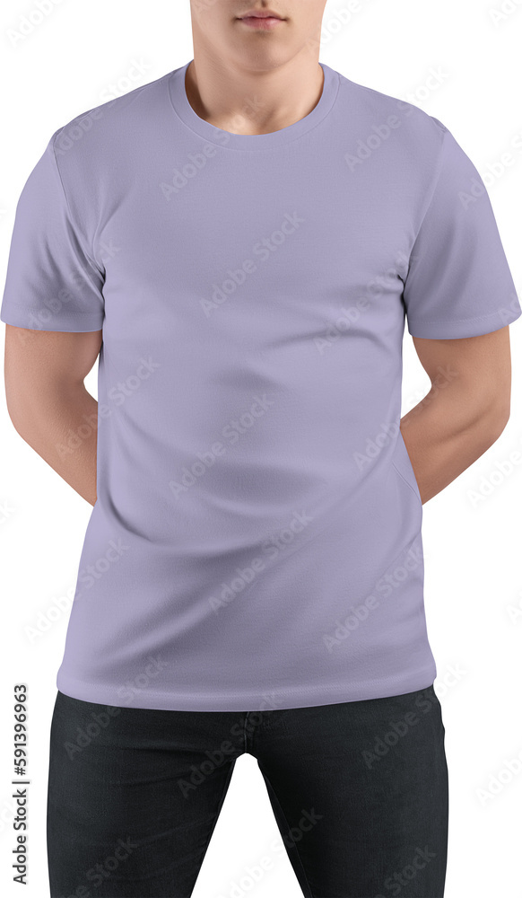 Mockup violet t-shirt canvas bella on guy, png, front view Mockup violet t-shirt canvas bella on guy, png, front view