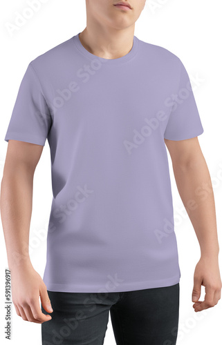 Mockup violet t-shirt canvas bella on guy, png, front view