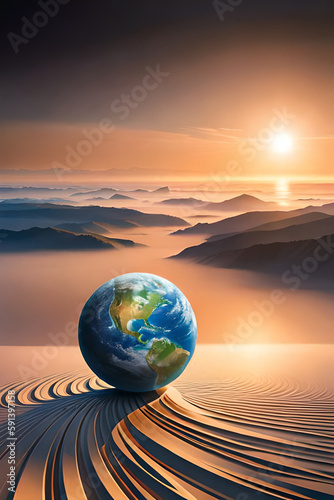 Planet Earth in desert. Global warming. Generative AI