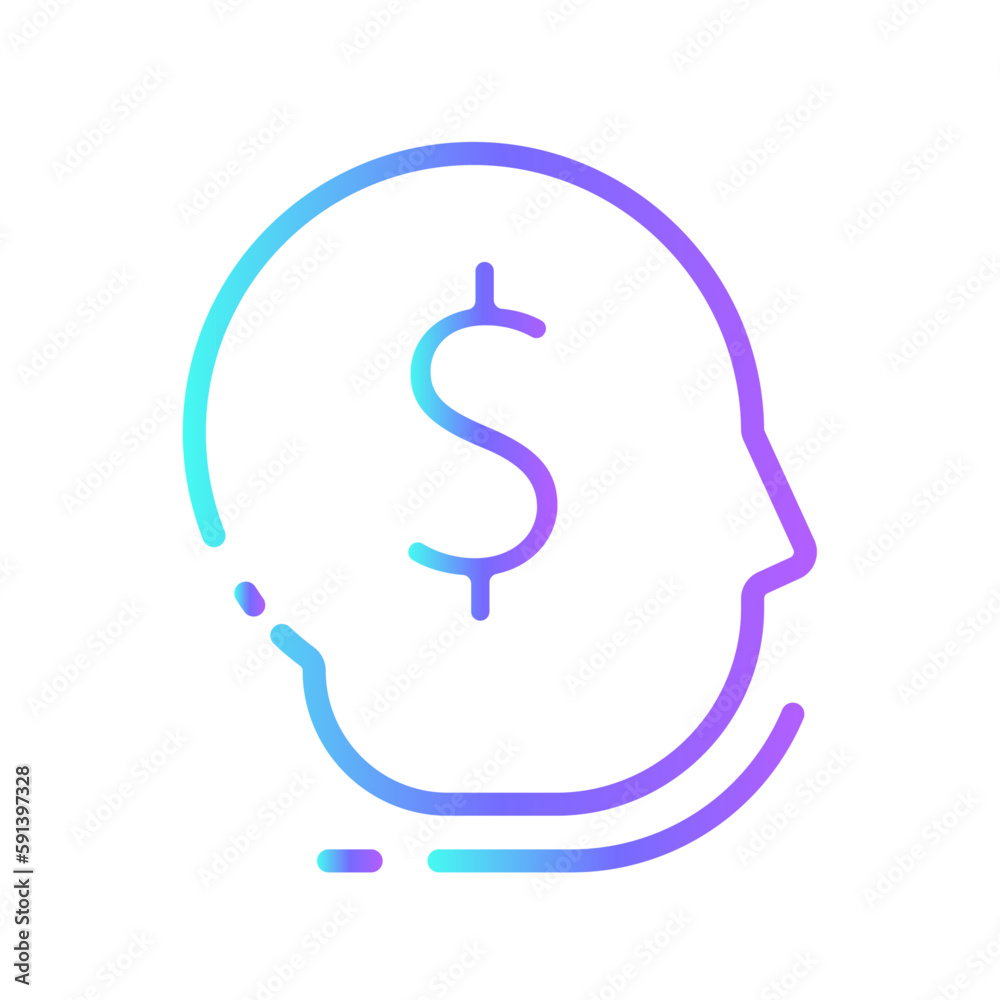 Think business people icons with purple blue outline style. concept, bulb, inspiration, logo, mind, isolated, education. Vector Illustration