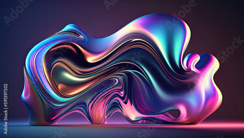 Holographic liquid background. Holograph color texture with foil effect. Holographic iridescent backdrop. Pearlescent gradient for design prints. Rainbow metal. Generative ai illustration