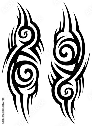 Tribal tattoo. Silhouette illustration. Isolated abstract element set.