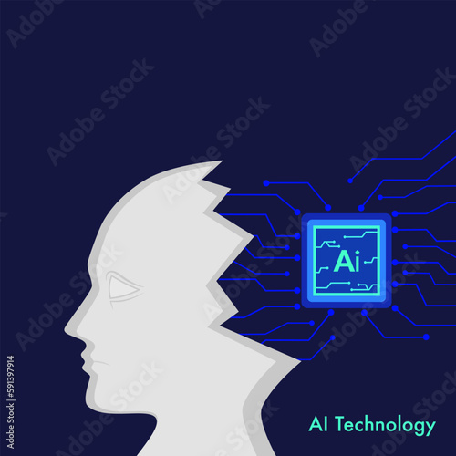 Futuristic artificial intelligence of digital human with neural brains network to deep learning data.