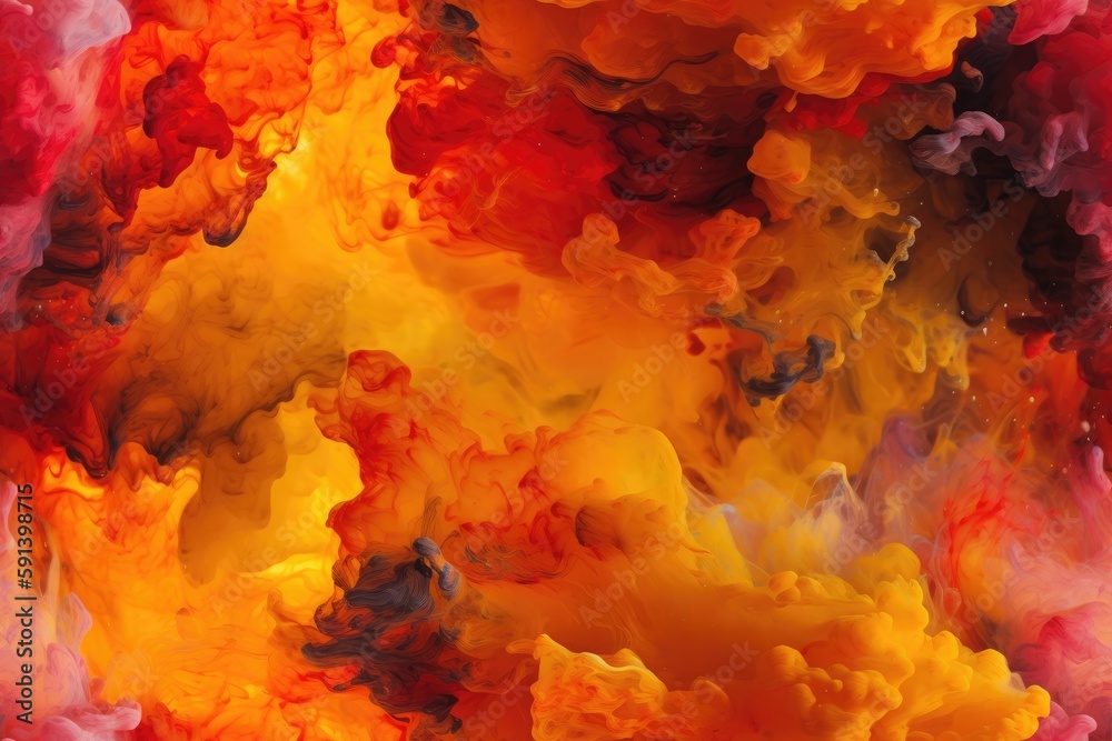 Red, Orange, and Yellow Exploding Clouds of Color Underwater Oil Colors ...
