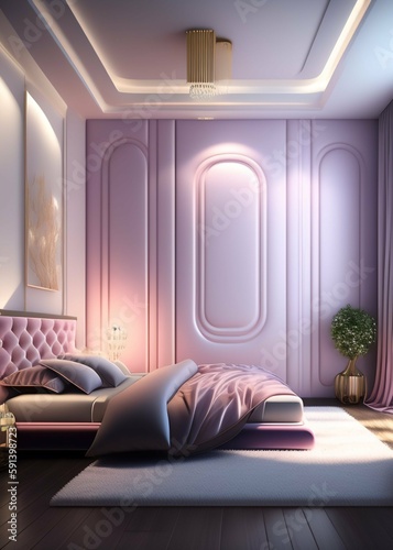 luxury hotel bedroom interior background 3d render with generative AI photo