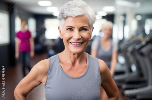 Smiling senior fitness woman Generative AI