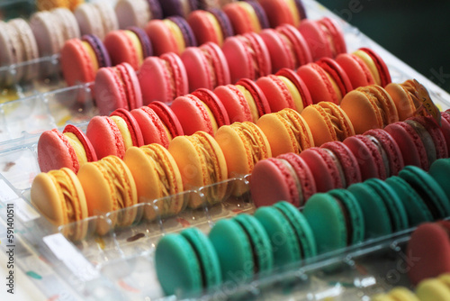 color macaroons as delicious sweet dessert