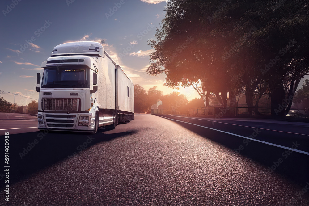 Futuristic self driving truck on the road, generative AI