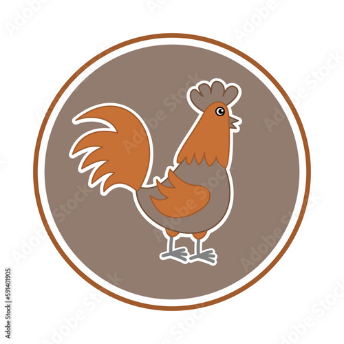 Farm hen of orange and brown color in circular panel