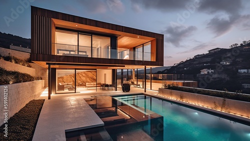 Luxury Modern Home, Villa and Backyard and swimming pool, Generated by AI © Digital Dreamscape