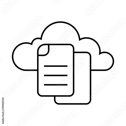 Cloud document data management icons with black outline style. internet, file, data, symbol, set, search, storage. Vector Illustration