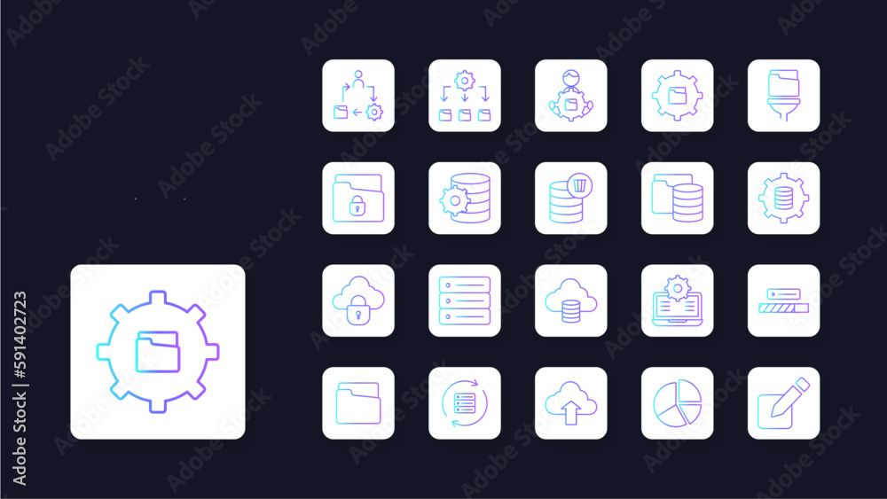 Data management icons collection with purpe bluev outline style. growth, management, marketing, optimization, organization, planning, portfolio. Vector Illustration Data management icons collection with purpe bluev outline style. growth, management, marketing, optimization, organization, planning, portfolio. Vector Illustration