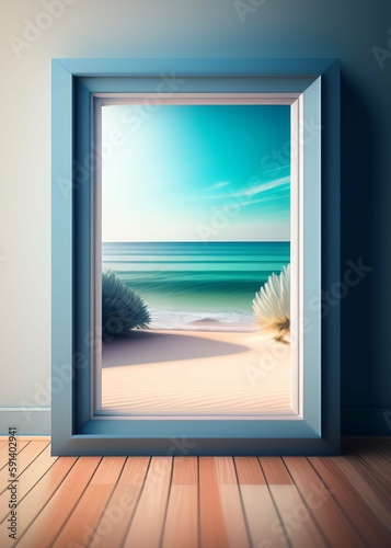 Mockup frame in Coastal interior background with generative AI
