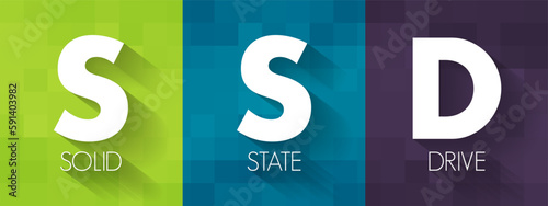 SSD Solid State Drive - solid-state storage device that uses integrated circuit assemblies to store data persistently, typically using flash memory, acronym text concept background