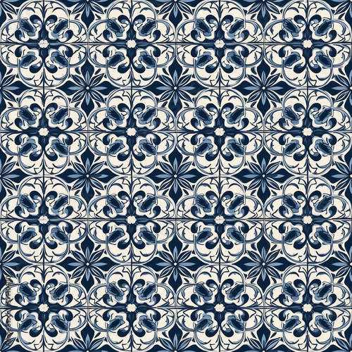 navy blue tile seamless pattern on white background with generative ai