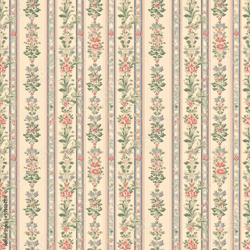 stripes and flowers floral fabric wallpaper seamless pattern with generative ai