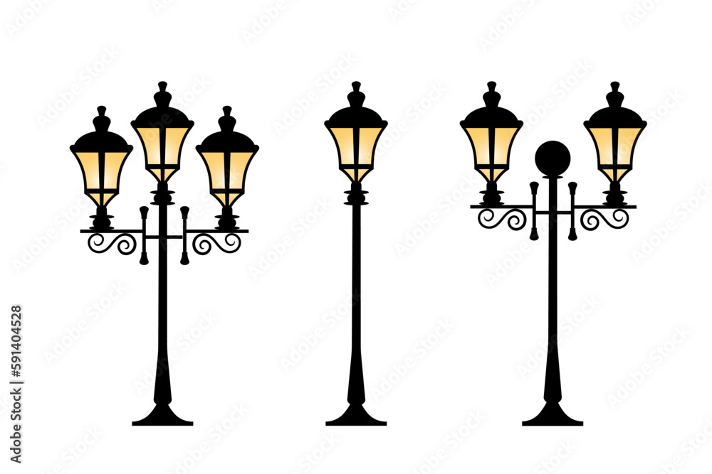 Street lamps collection,Lantern set.Forging lamppost.Classic style