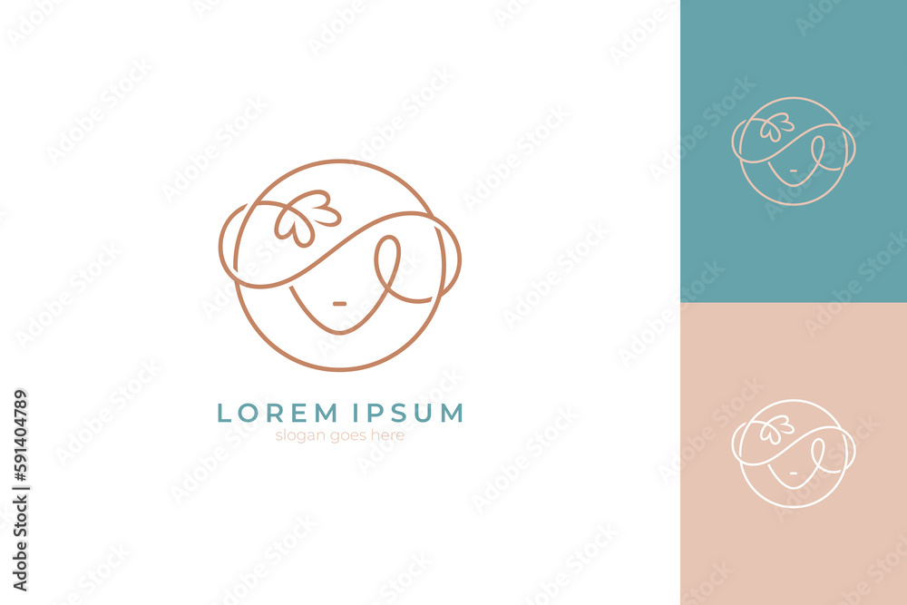 Logo of beautiful woman wearing hat with flower decoration