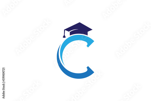 Letter C logo with toga hat or graduation cap