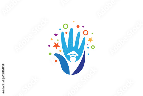 Educational logo with hand and student shape concept