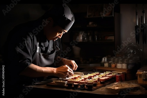Authentic Sushi Making: Sushi Chef in Action (Ai generated)
