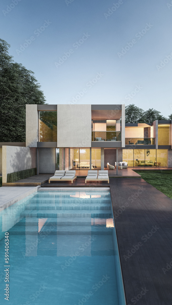 Fototapeta premium Architecture 3d rendering illustration of minimal house