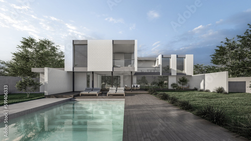 Architecture 3d rendering illustration of minimal house © Aris Suwanmalee