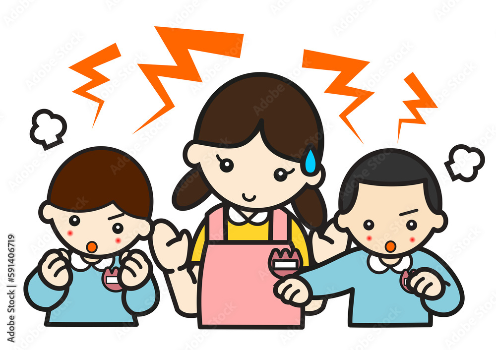 子供の喧嘩の仲裁をする先生