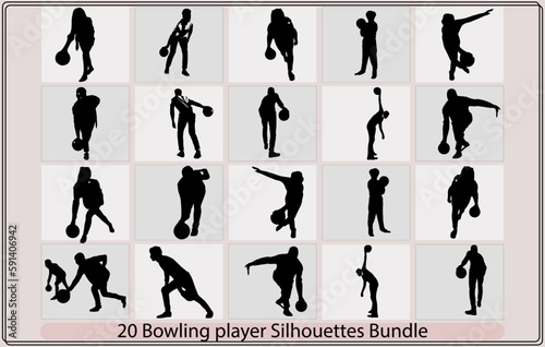 Bowling Sport Players Men and Women Pose Cartoon Graphic Vector illustration of man playing bowling bowling people silhouettes