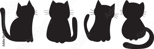 set of cartoon cats silhouette on white background, vector