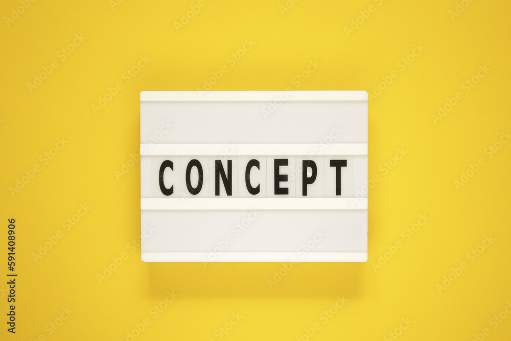 The word concept on lightbox on isolated yellow background