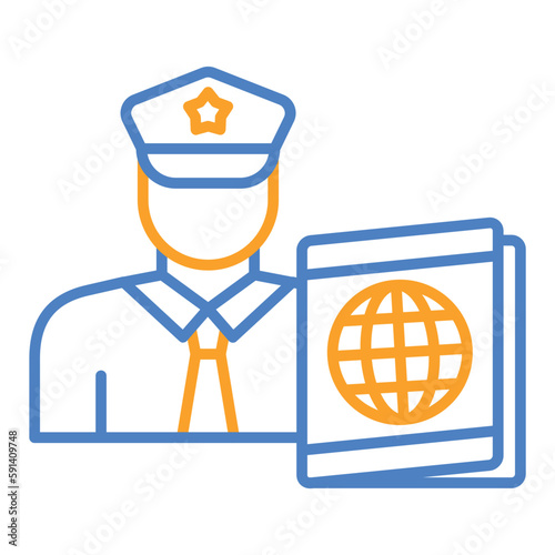 Passport control Blue & Orange Line Icon