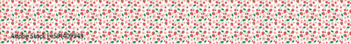 Summer horizontal seamless border with berries and flowers. Vector in doodle style. Repeating horizontal pattern colorful cute healthy strawberry cherry background for fabric trim, footer, banner. © Олеся Волкова