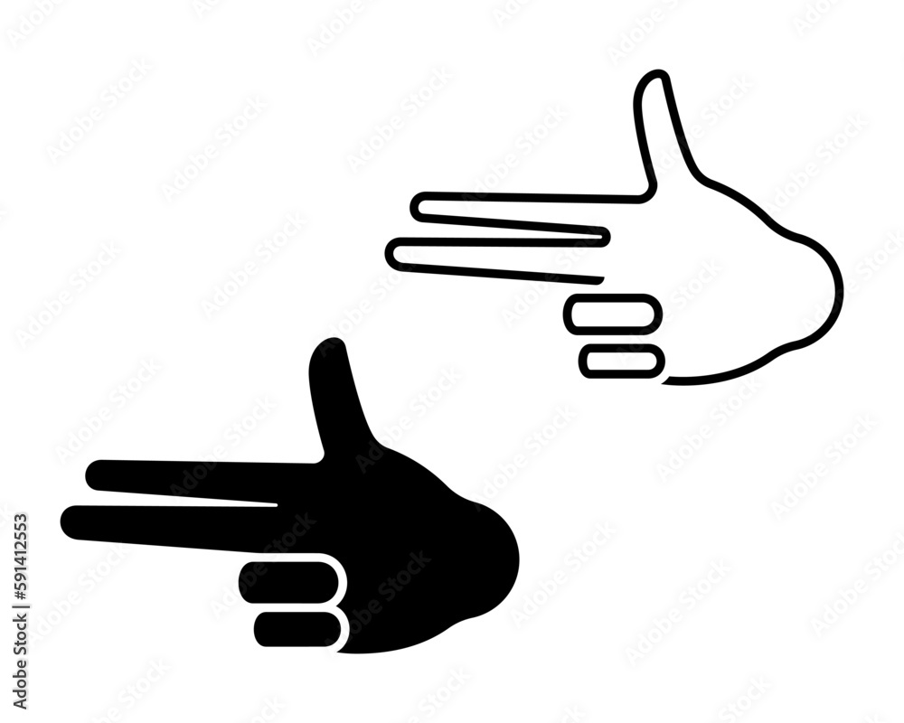 Hand gun pointing finger gesture vector illustration. Show bang shoot body language black cutout sign symbol icon line silhouette pictogram Hand gun pointing finger gesture vector illustration. Show bang shoot body language black cutout sign symbol icon line silhouette pictogram