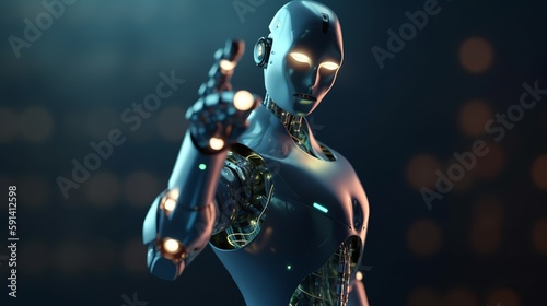 Business robot pointing space for concept design. Modern abstract connection design illustration. Abstract modern digital background. Ai artificial intelligence concept.